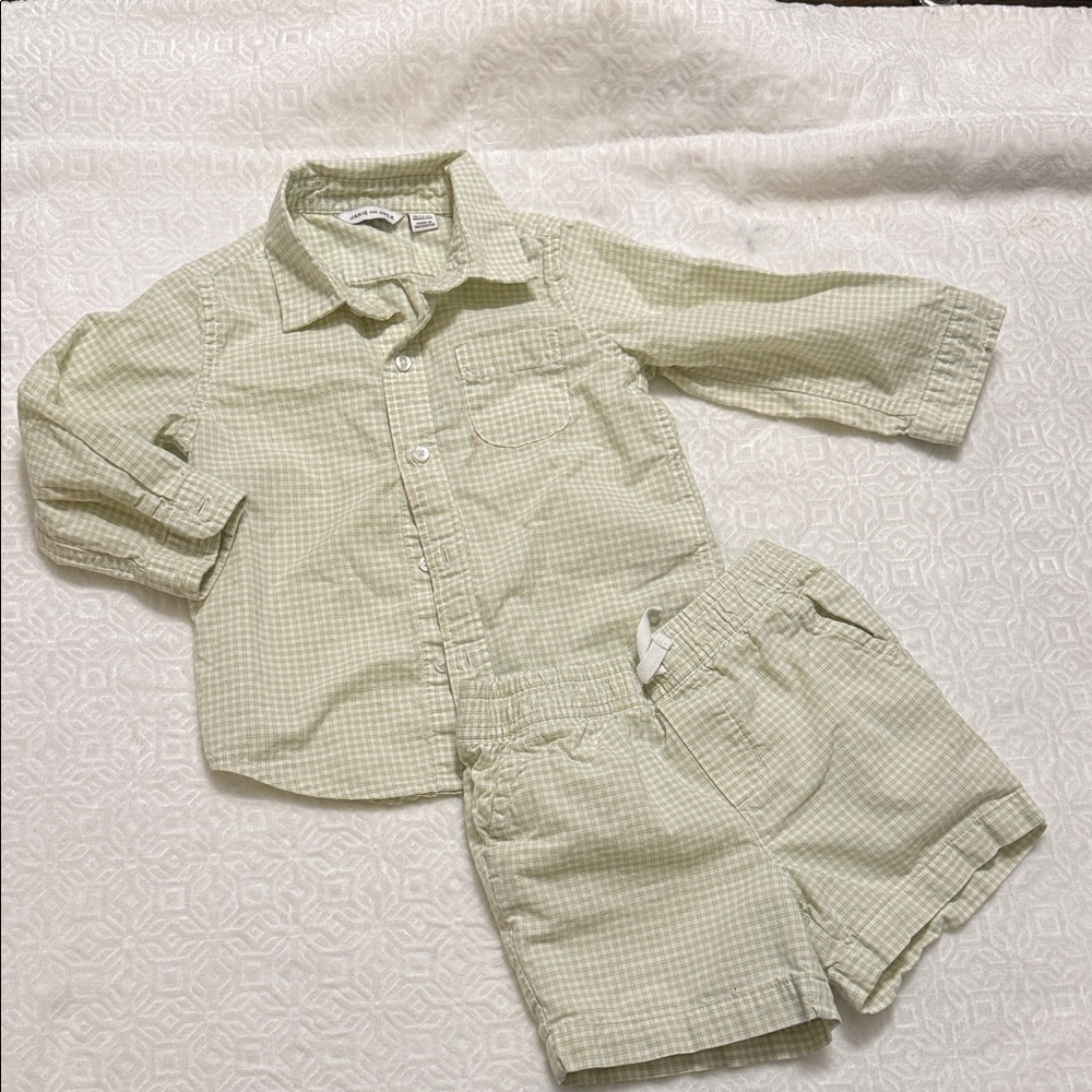 Janie and Jack Light Green Gingham Set